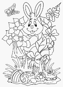 coloriage lapin qui cherche des oeufs de paques